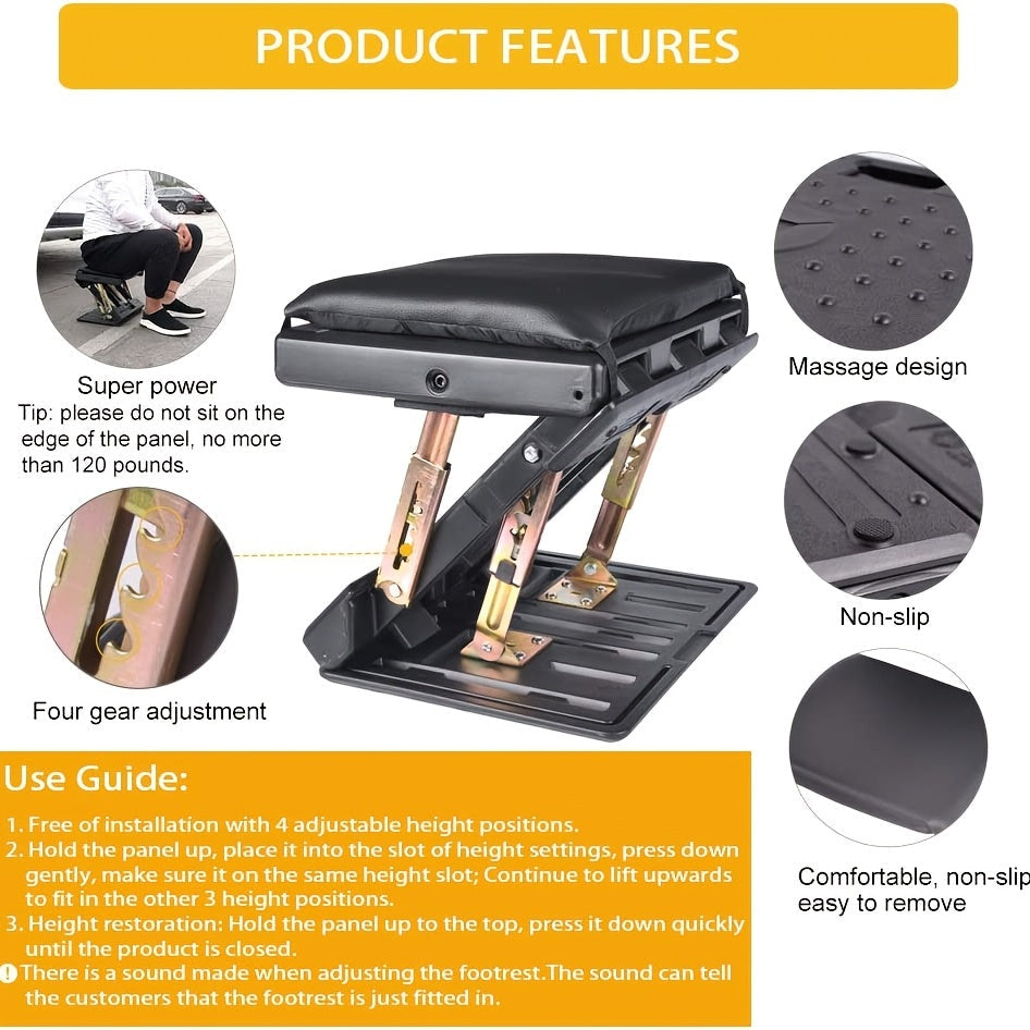 Ergonomic Adjustable Footrest - Height Customizable, Tilt Function, Breathable Mesh, Sturdy Construction - Ideal for Office, Home, and Gaming