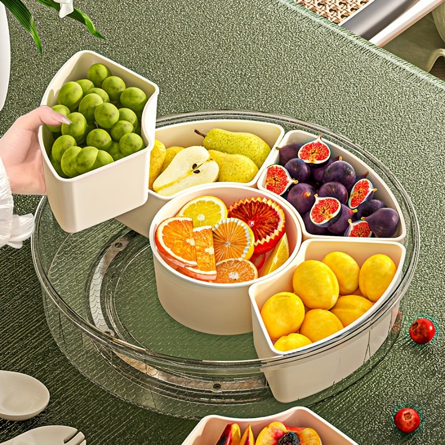 1Pc Hexagonal Rotating Fruit Tray with Handle - Sealed, Moisture-Proof Snack Box, Portable Household Storage, Fresh-Keeping and Multifunctional Dry Seasoning Box