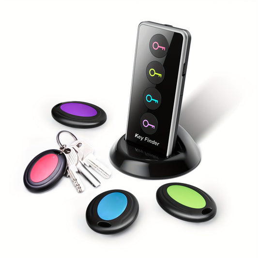 Key Finder Locator - Wireless Key Tracker with 1 Transmitter and 4 Receivers - Easy to Use Anti-Loss Device for Seniors, Perfect for Finding Keys, Phones, and Wallets