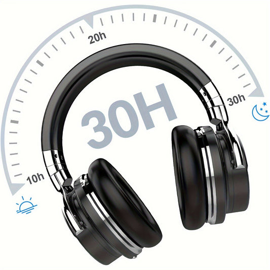 Active Noise Cancelling Wireless Headphones with Microphone - Deep Bass, 30-Hour Playtime - Comfortable and Durable