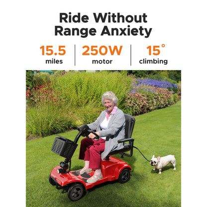 ENGWE Folding 4-Wheel Mobility Scooter - 250W 24V Motor, 15 Miles Range, Detachable Basket, Front Light, 265lbs Max Weight, Ideal for Adults, Halloween and Christmas Gifts