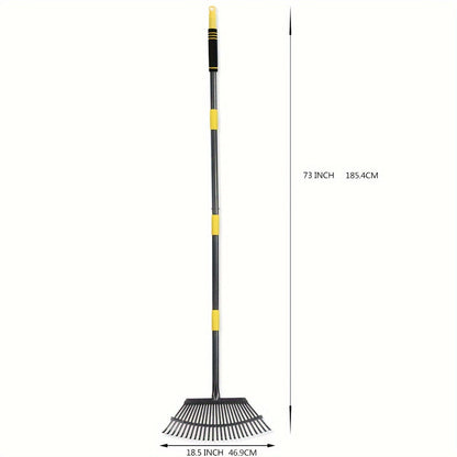 Adjustable Metal Garden Leaf Rake - Heavy-Duty Steel Lawn Rake with Telescopic Handle for Efficient Yard Debris Collection