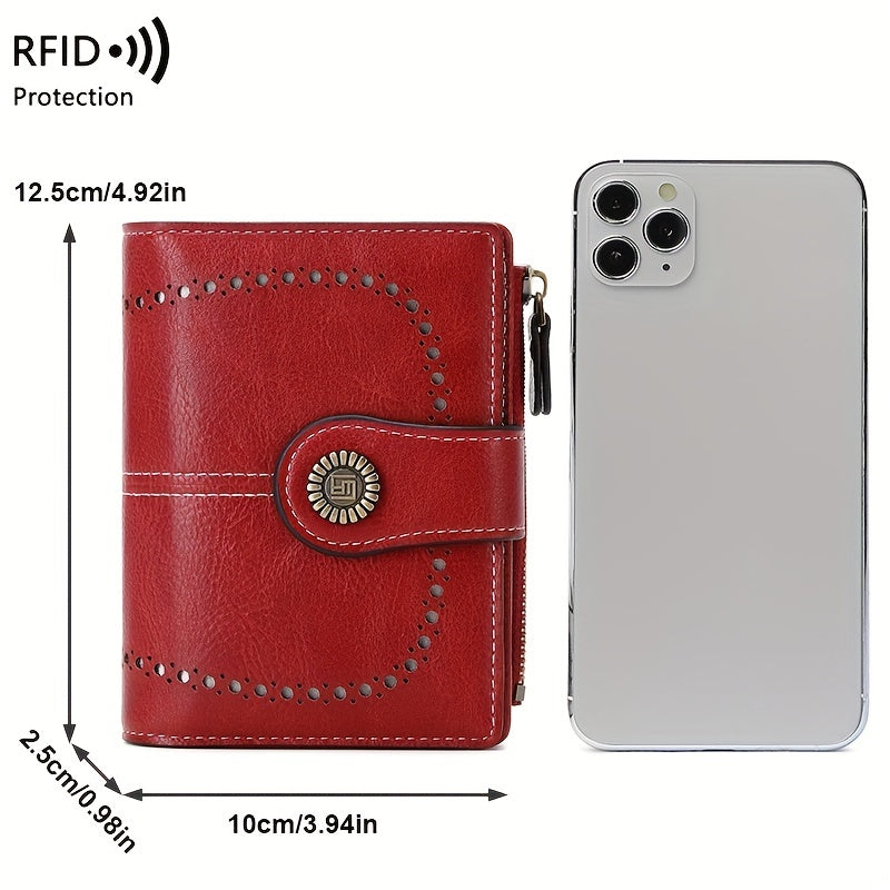 RFID Anti-Theft Women's Wallet - Multi-Card Zipper Buckle, Retro Multi-Functional Short Small Wallet