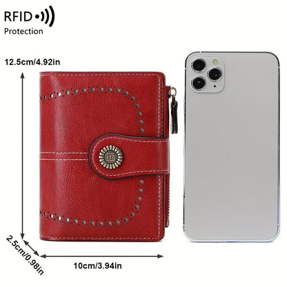 RFID Anti-Theft Women's Wallet - Multi-Card Zipper Buckle, Retro Multi-Functional Short Small Wallet