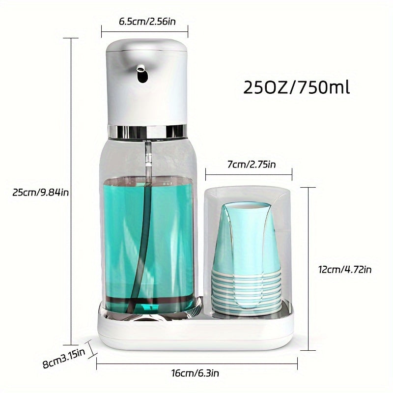 Automatic Mouthwash Dispenser – Smart Rinse Pump with Cup Holder, Infrared Sensor, 2 Dispense Levels, Rechargeable for All Ages