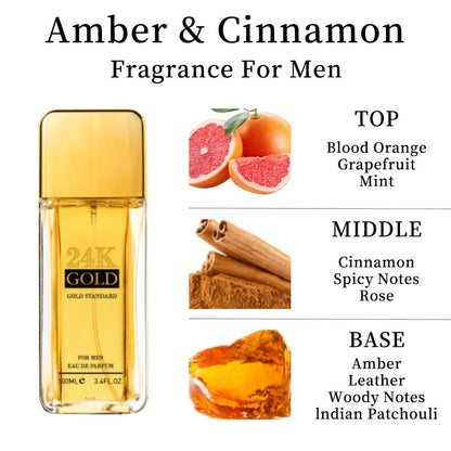 3.4 Fl Oz Men's Eau De Toilette Spray - Long-Lasting Amber & Cinnamon Fragrance - Perfect for Dating, Parties, and Gift Giving with Notes of Blood Orange, Grapefruit, and Mint
