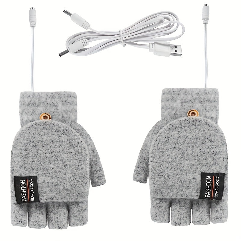 Unisex Washable USB Heated Gloves - Portable Half-Finger Design with Optional Mitten Cover - Ultimate Winter Warmth