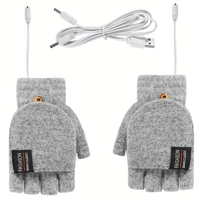 Unisex Washable USB Heated Gloves - Portable Half-Finger Design with Optional Mitten Cover - Ultimate Winter Warmth