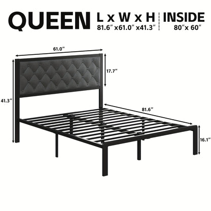 Queen Bed Frame with Headboard – Fabric Upholstered, Metal Slats Support, Platform Bed with Storage Space, Easy Assembly, Noise-Free, No Box Spring Needed