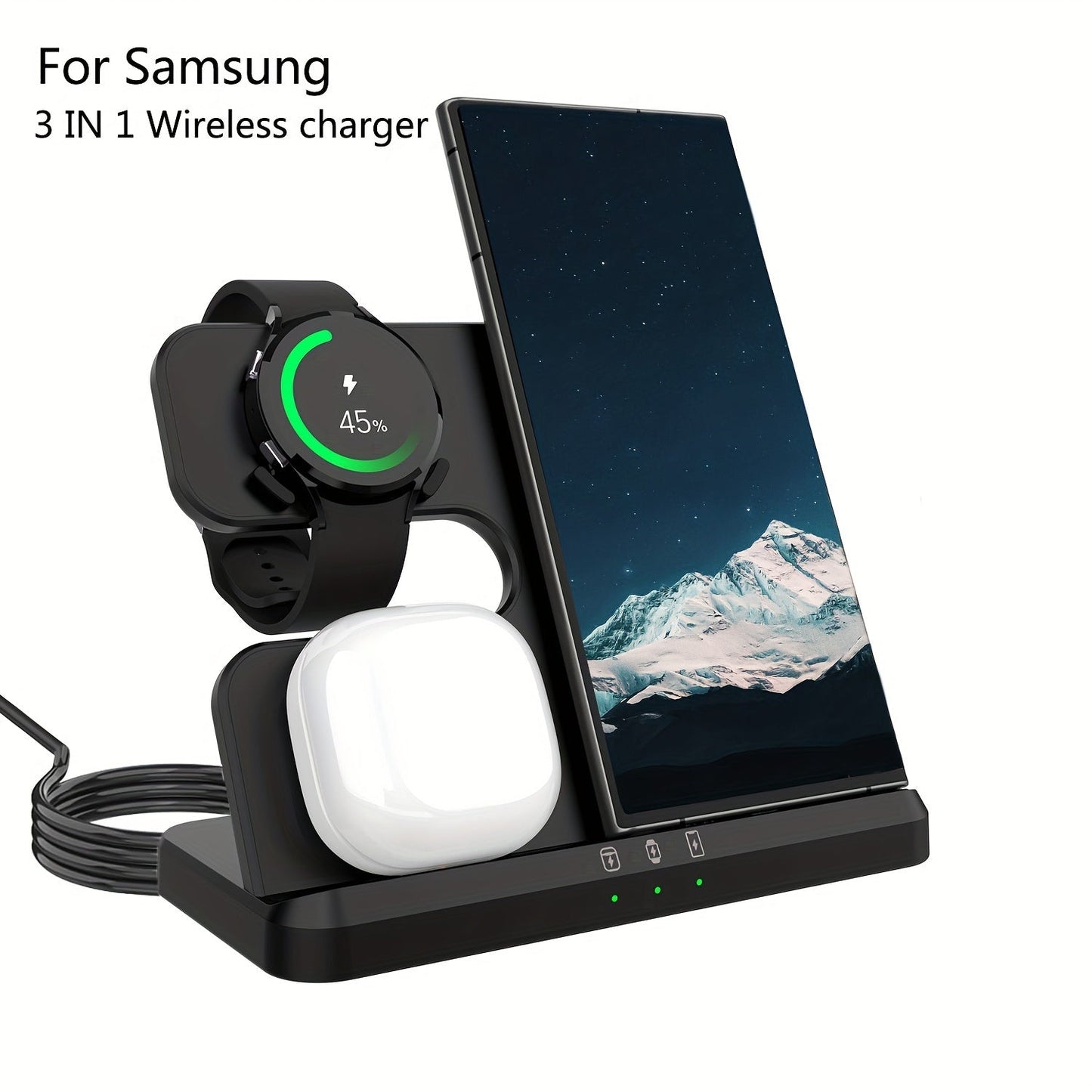 3 in 1 Fast Wireless Charger Stand - Compatible with Samsung Galaxy S24/S23 Ultra, Z Flip/Fold Series, Galaxy Watch 7/6/5 Pro, and Galaxy Buds 2 Pro