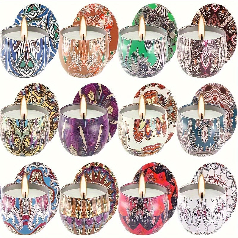 Set of 12 Scented Candles - Rose, Coco, Freesia, Peppermint, Lavender, Gardenia, Tuberose, Camellia, Wild Bluebell, Vanilla, Violet, Lemon - Random Jar Colors, Ideal for Stress Relief and Relaxation