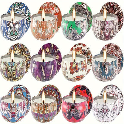 Set of 12 Scented Candles - Rose, Coco, Freesia, Peppermint, Lavender, Gardenia, Tuberose, Camellia, Wild Bluebell, Vanilla, Violet, Lemon - Random Jar Colors, Ideal for Stress Relief and Relaxation