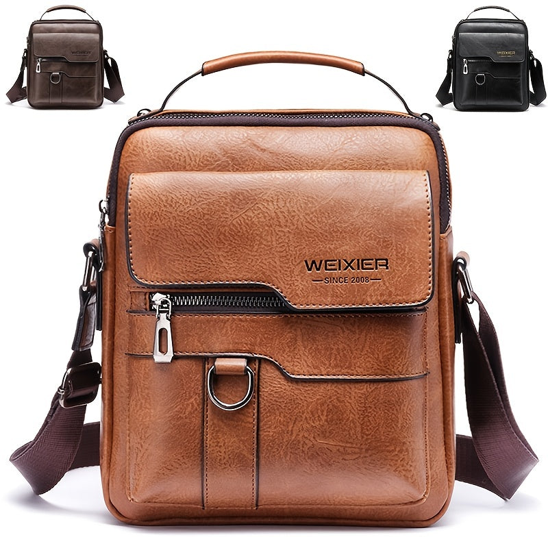 Vintage Genuine Leather Crossbody Bag for Men - Classic Business Shoulder Bag Design
