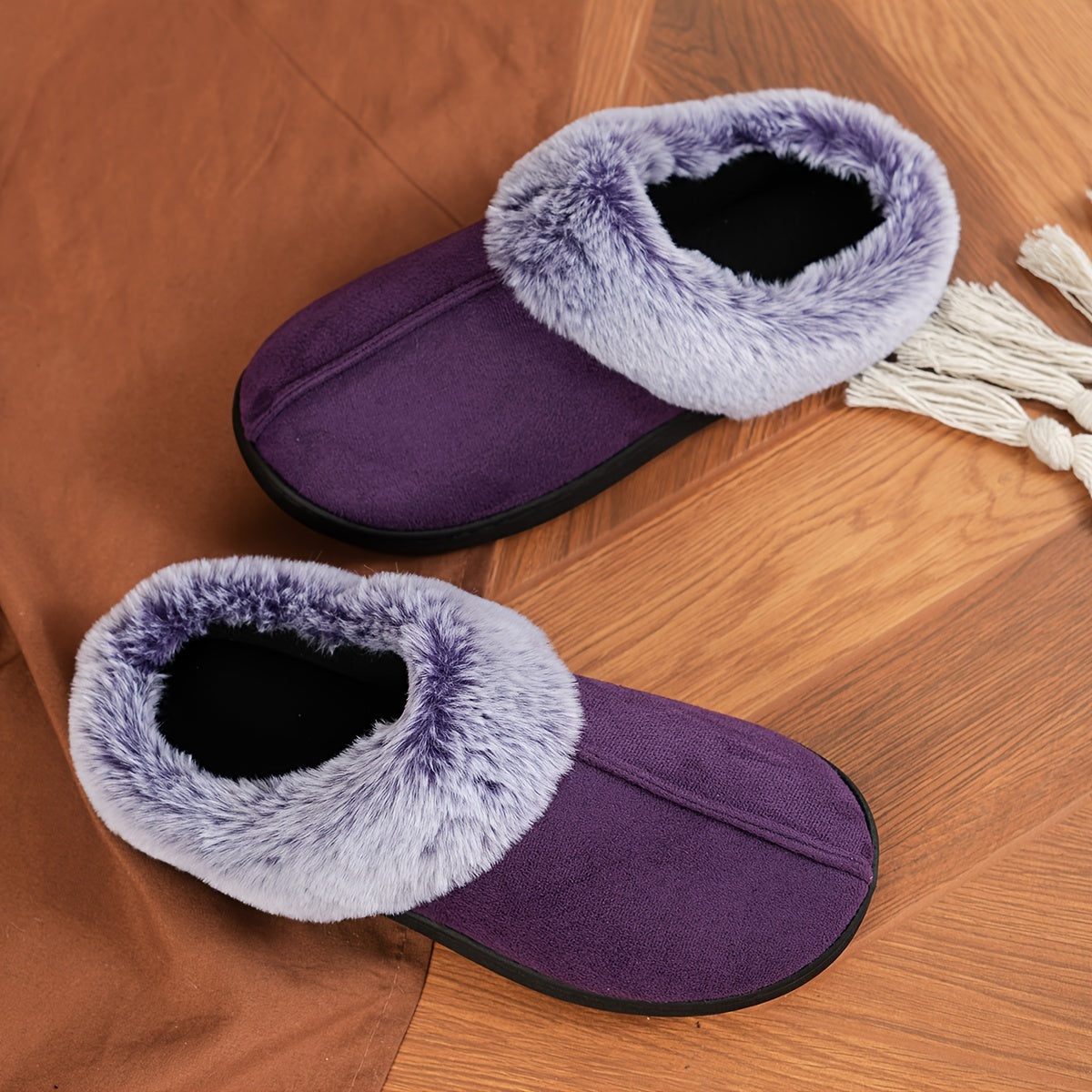 Fluffy Solid Color Cozy Slippers - Soft Sole Flat Closed Toe Plush Lined Winter Non-Slip Home Warm Shoes