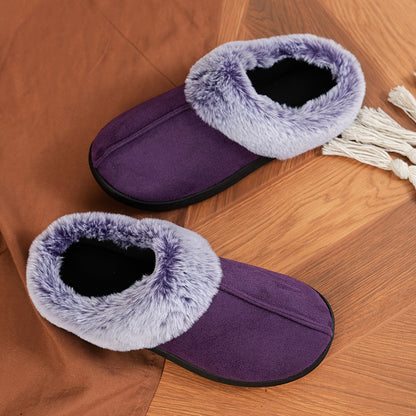 Fluffy Solid Color Cozy Slippers - Soft Sole Flat Closed Toe Plush Lined Winter Non-Slip Home Warm Shoes
