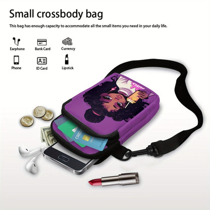 Chic African Girl Print Crossbody Bag - Trendy, Lightweight Double Layer with Adjustable Strap and Zip Closure for Daily Use