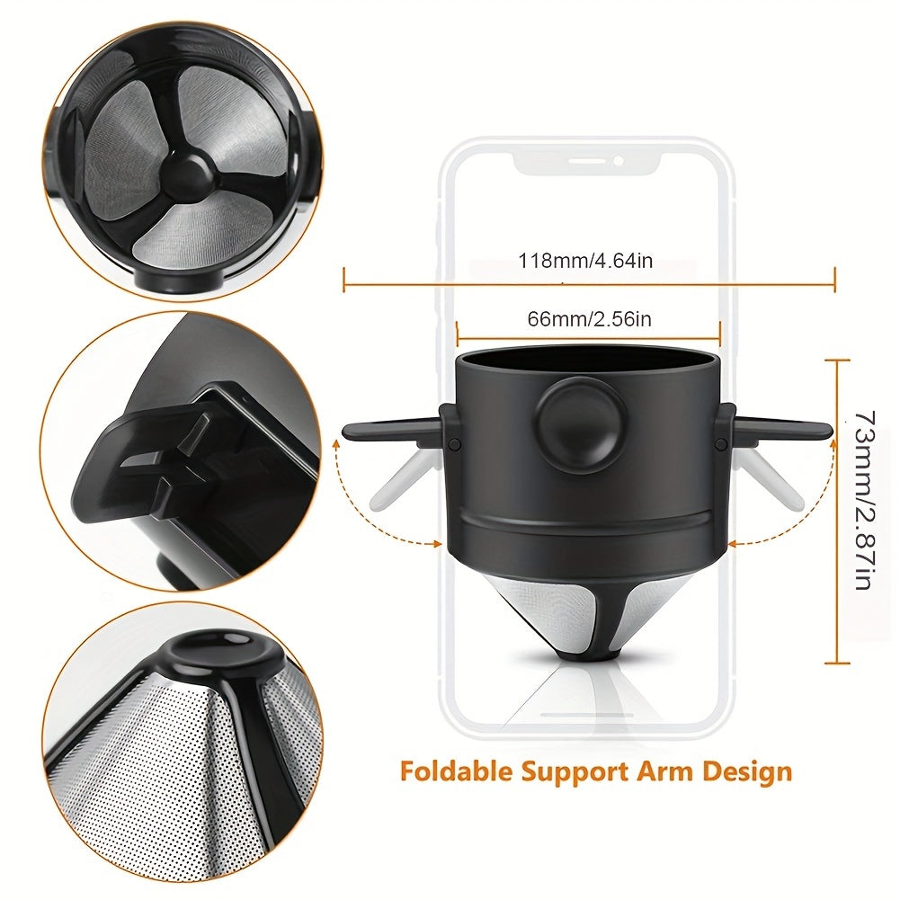 Portable Little Angel Design Foldable Coffee Filter Cup - Durable 304 Stainless Steel, Double Layer Construction for Hand-Pour Coffee, Compact, Lightweight, Easy to Clean