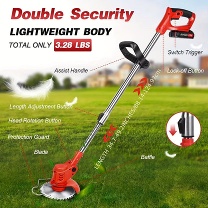 1000W High-Power Cordless Weed Eater - Stainless Steel Electric Brush Lawn Edger, Advanced Grass String Trimmer - Universal, Lightweight Design for Year-Round Lawn Care