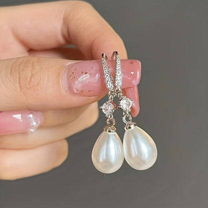2 Pairs Elegant Zirconia & Imitation Pearl Pendant Earrings – Shiny, Exquisite Design for Women, Bride Engagement & Anniversary Gift