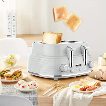 4 Slice Extra Wide Retro Stainless Steel Toaster - 6-Shade Settings, High Lift Lever, Cancel & Defrost Functions, Removable Crumb Tray