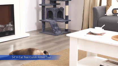 Costoffs 54in Cat Tree Tower – Large Cat Condo with 2 Condos, 2 Dangling Balls, and 3 Scratching Posts for Kittens and Cats
