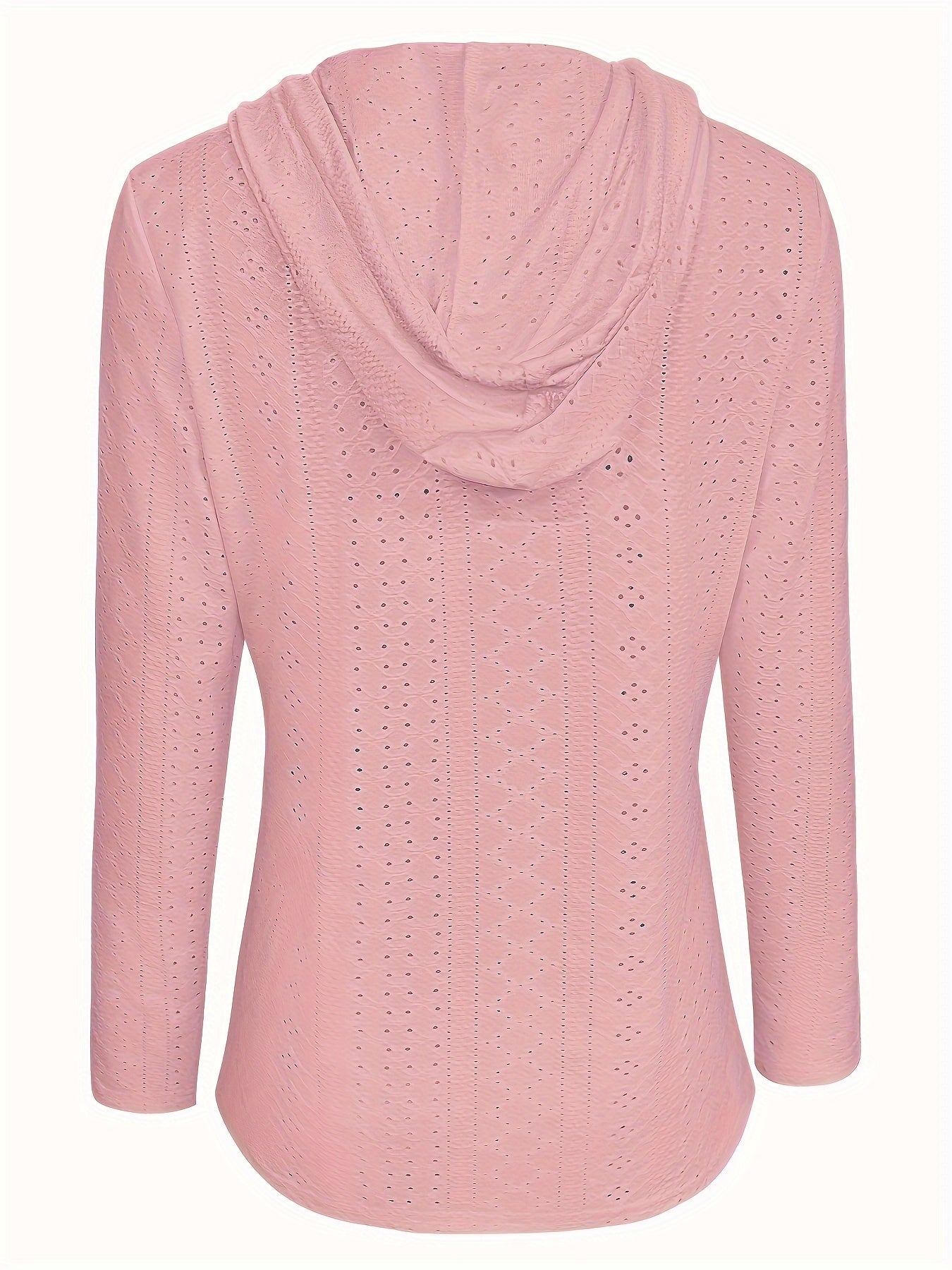 Solid Color Button Eyelet Hoodie – Casual Long Sleeve Drawstring Sweatshirt – Women's Clothing