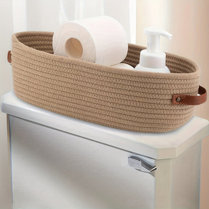 Versatile Woven Storage Basket with Dual Handles – Ideal for Desk Organization & Bathroom Essentials