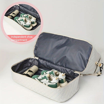 Large Capacity Travel Duffel Bag with Shoe Compartment - Nylon Gym Bag with Cosmetic Pouch, Pull-Out Cover, Hand Washable - Ideal for Weekend and Overnight Trips, Random Print