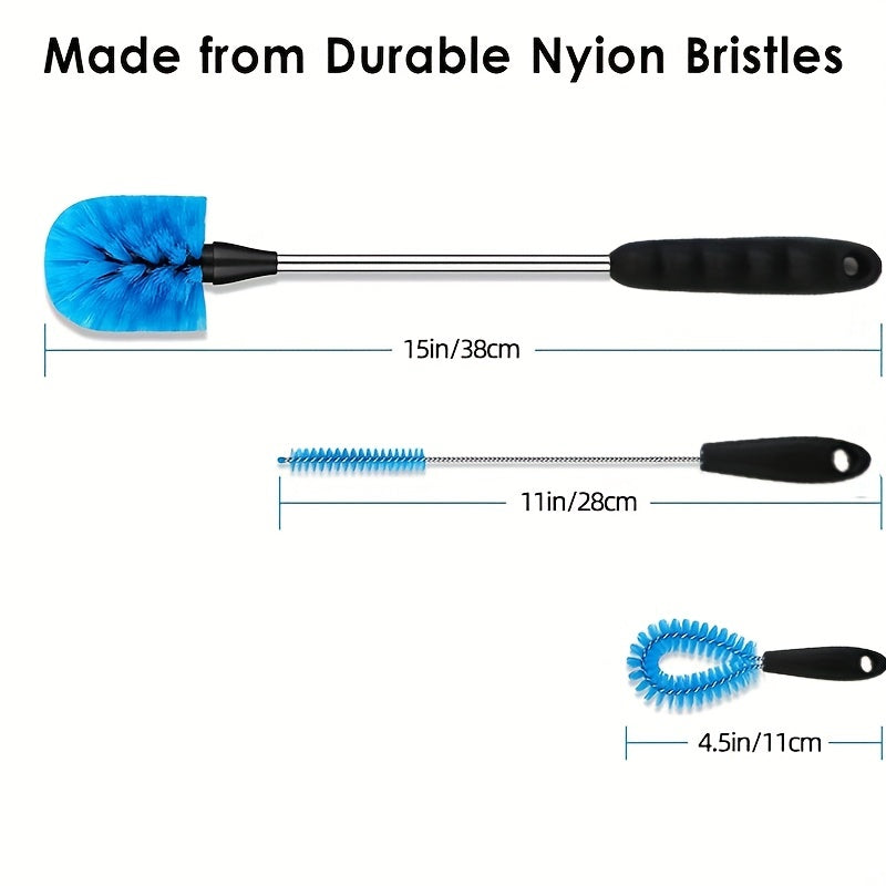 3-in-1 Ultimate Water Bottle Cleaning Brush Set - Soft Bristles, Long Handle, Detachable Heads - Ideal for Narrow Neck Bottles, Sport Bottles, Mugs, Tumblers and Flasks