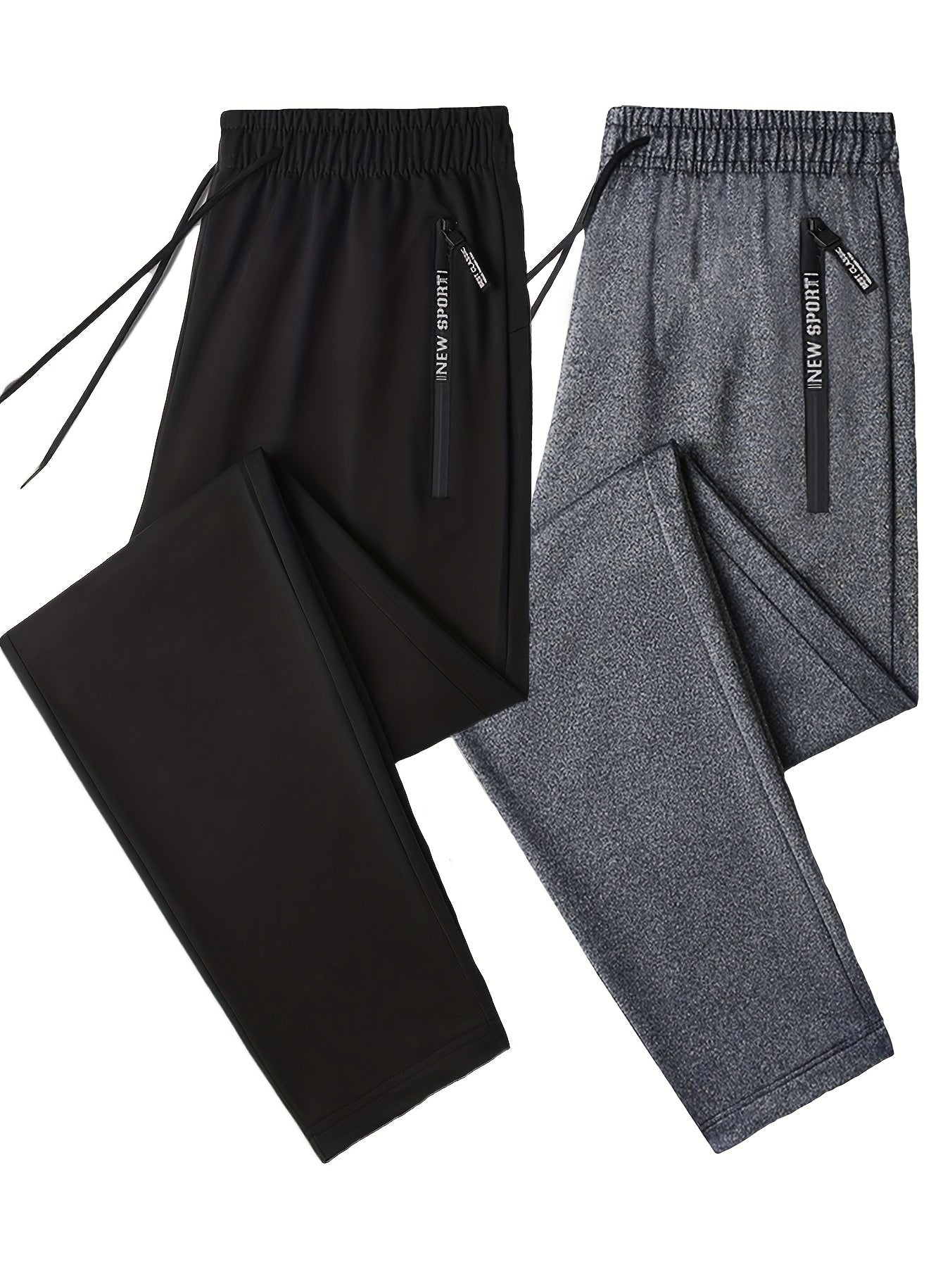 Men's 2-Pack Solid Sweatpants Set - Regular Fit and Cuffed, Letter Print, Zippered Pockets, Drawstring, Athletic Joggers for All Seasons Fitness and Gym Wear