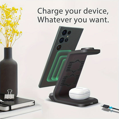 3 in 1 Wireless Charging Station for Samsung – Portable Charger for S24 Ultra/S24/S24+/S23 Ultra/S23/S22 Ultra/S22/S21/Note 20, Galaxy Watch 6/6 Classic/5/5 Pro/4 and Galaxy Buds 2 Pro