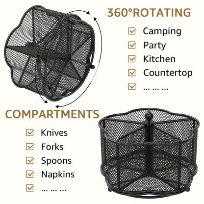 360° Rotating Metal Kitchen Utensil Holder – 5 Compartment Cutlery Organizer for Kitchen & Dining Tables
