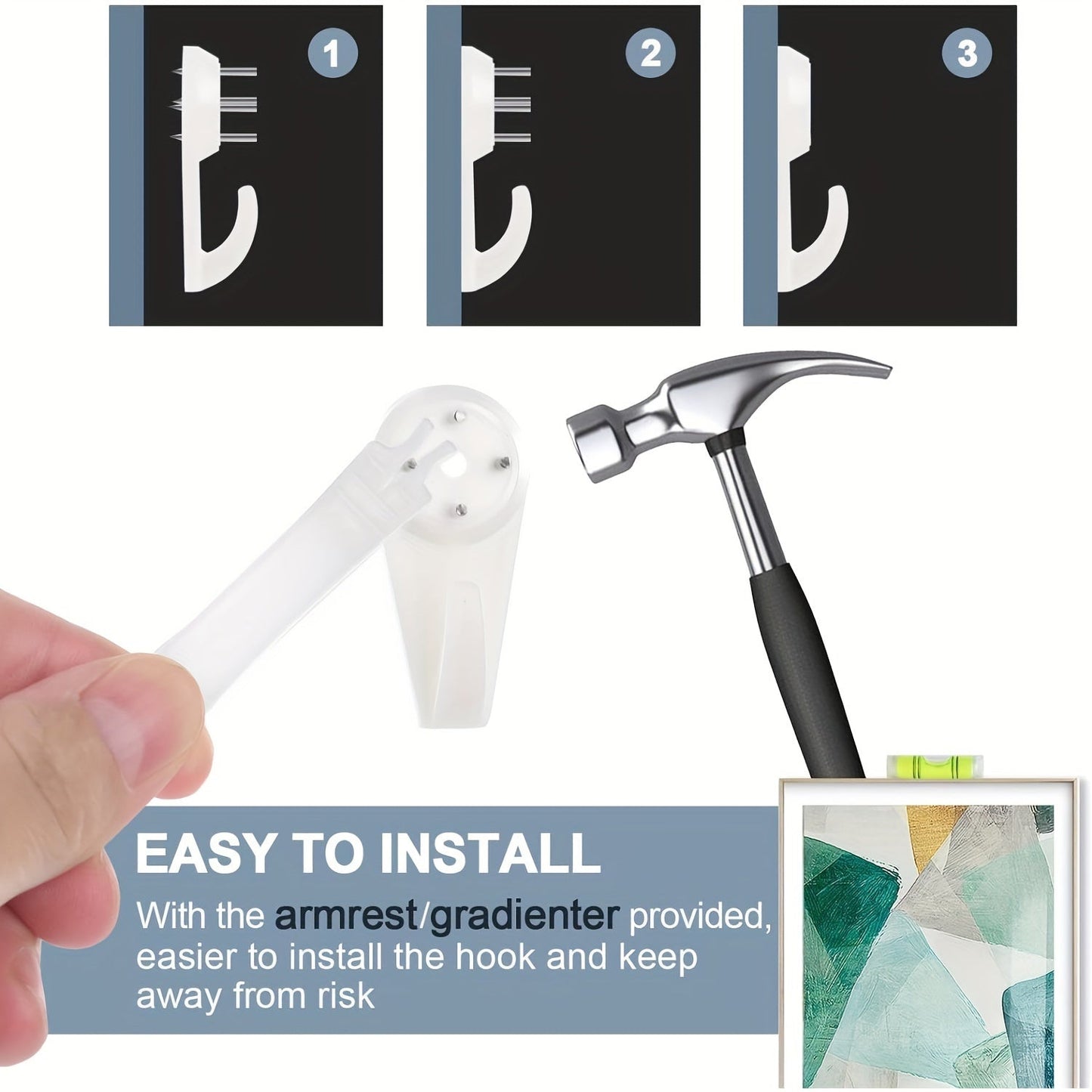 50 PCS Heavy Duty Picture Hangers Kit - Plastic Wall Mount Hooks with Invisible Nails, 25 LBS Load for Stucco/Concrete Walls, No Drilling Required