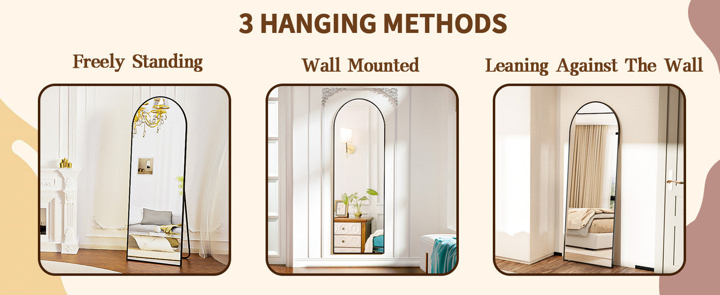Arched Full Length Mirror – 71"x26" Full Body Floor Mirror, Standing, Hanging or Leaning Wall Mount with Stand