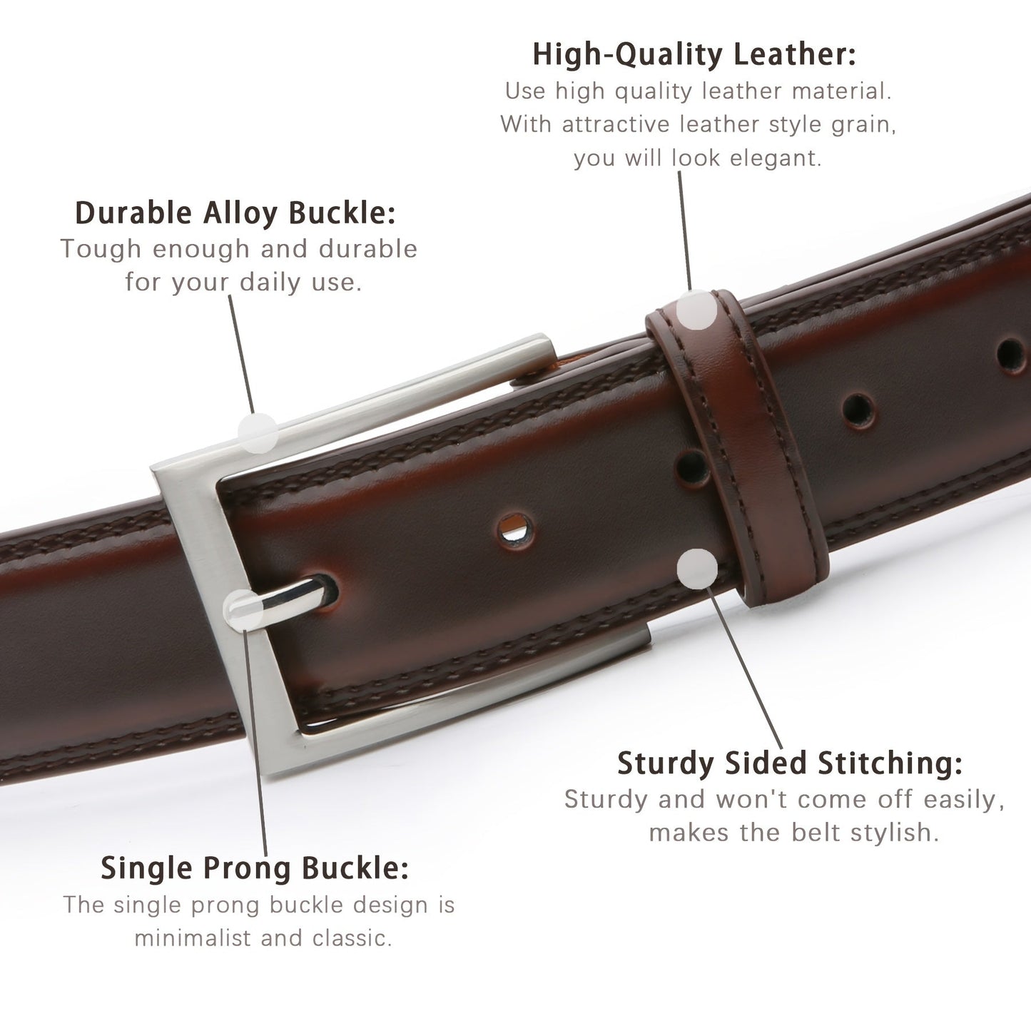 Men's Genuine Leather Cowhide Belt – Fashionable & Classic Casual Belt with Single Prong Buckle for Jeans, Work & Business, Perfect Gift for Dad & Husband