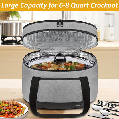2 Layer Slow Cooker Carrier - Insulated Travel Bag for 6, 7, and 8 Quart Cookers with Lid Straps - Perfect for Potlucks and Family Gatherings