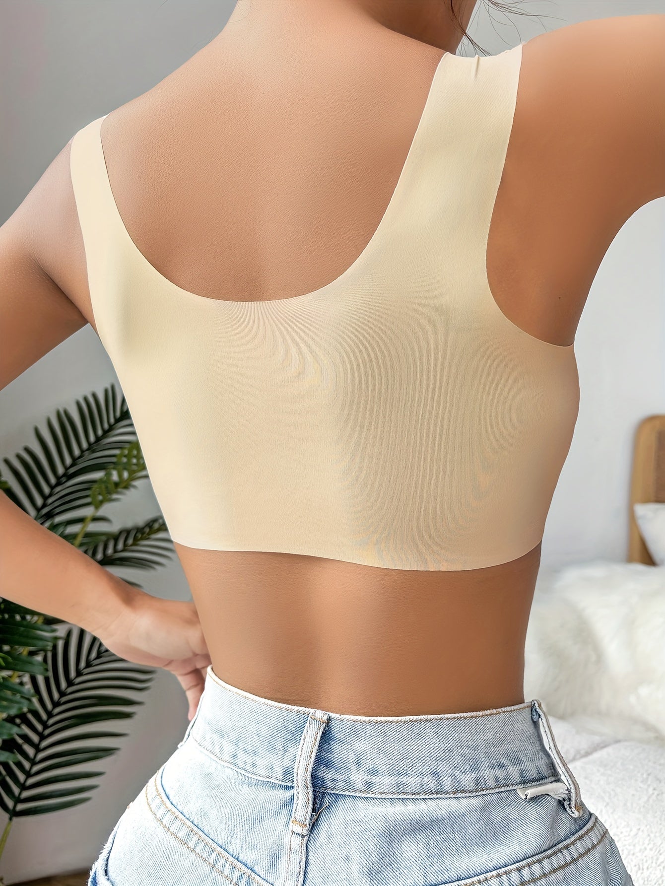 Simple Solid Contrast Lace Front Buckle Bra – Comfy, Breathable Wireless Push-Up Bra – Women’s Lingerie and Underwear