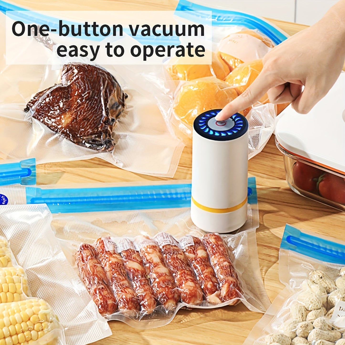 Handheld Electric Vacuum Machine with Food Vacuum Storage Bags – Includes 3 Sizes (4x8.5", 3x11", 3x13.5"), Vacuum-Sealed Zipper Bags, and Electric Pump