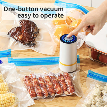 Handheld Electric Vacuum Machine with Food Vacuum Storage Bags – Includes 3 Sizes (4x8.5", 3x11", 3x13.5"), Vacuum-Sealed Zipper Bags, and Electric Pump