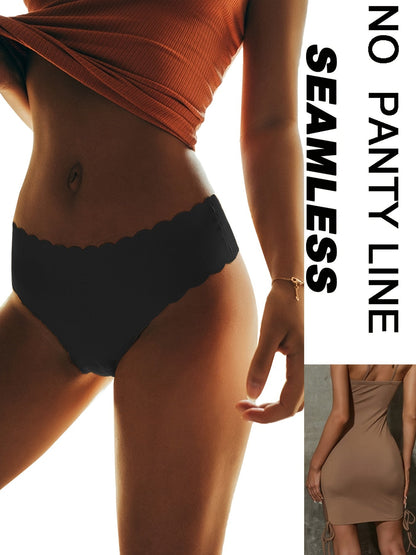 6 Piece Solid Seamless Scallop Trim Thongs – Ultra Comfy, Breathable, Stretchy Intimates for Women – Soft, Silky, Sweat-Wicking Lingerie for Everyday Wear