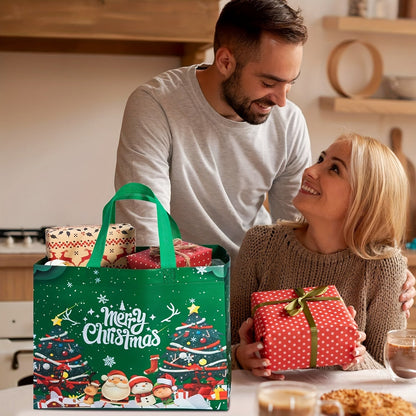 Large Christmas Gift Bags with Handles - 8/16 pcs Reusable Non-Woven Tote Bags, Festive Red/Green/Blue, 12.8"x9.8"x6.7" for Gifts and Decorations