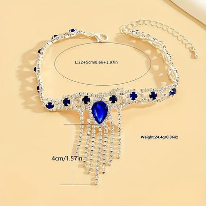 Sparkling Tassel & Blue Rhinestone Ankle Chains - Sexy & Fashionable Jewelry for Women's Parties, Engagements, and Weddings