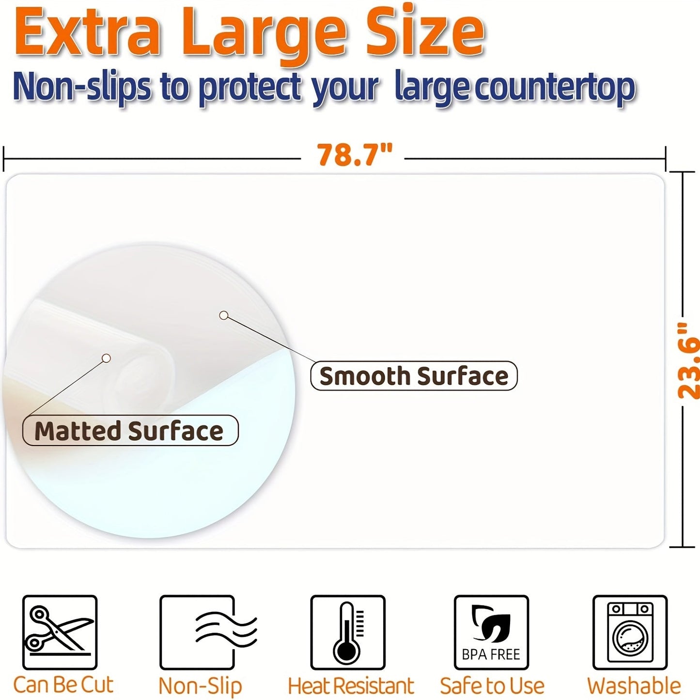 Extra Large Super-Sized Silicone Baking Mat - Heatproof, Easy Clean, Waterproof, Anti-Slip Grip, Durable Table Protector for Pastry, Dining and Desk, Stylish Kitchen Decor