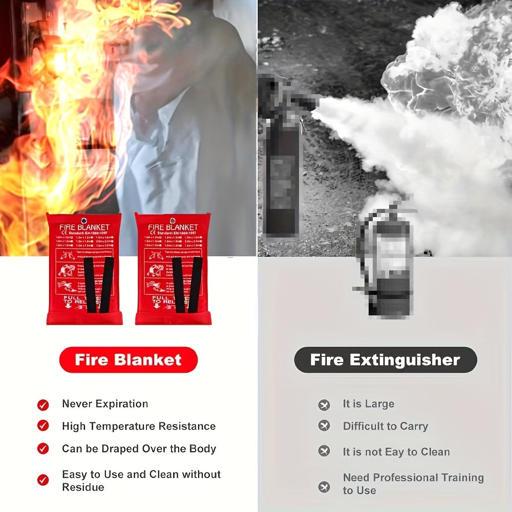 4 Piece Premium Fiberglass Fire Blankets - Heat-Resistant, Compact and Reusable for Kitchen, Home, School, Office, Camping, and Car Emergencies