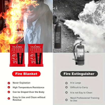 4 Piece Premium Fiberglass Fire Blankets - Heat-Resistant, Compact and Reusable for Kitchen, Home, School, Office, Camping, and Car Emergencies