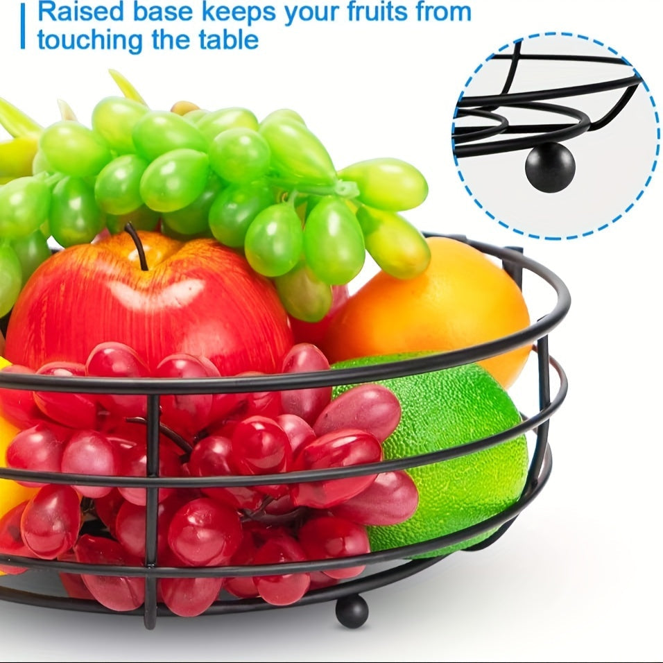 2 Tier Fruit Basket Bowl with Banana Hangers – Metal Wire Vegetable Storage Stand for Kitchen Counter, Fruits Organizer