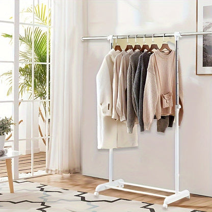 Adjustable Rolling Garment Rack – Metal Chrome & White, 84-121W x 44D x 123.5-163H cm