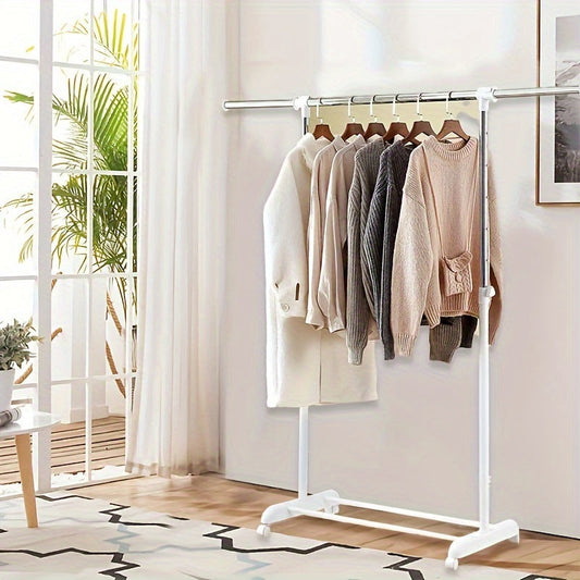 Adjustable Rolling Garment Rack – Metal Chrome & White, 84-121W x 44D x 123.5-163H cm