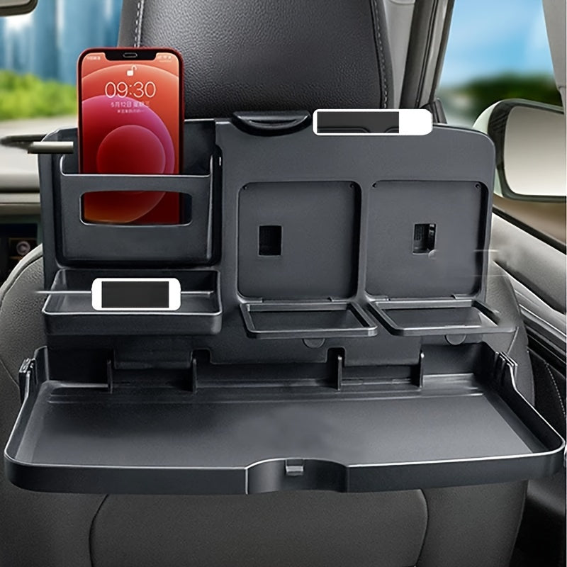 Adjustable and Foldable Car Dining Table with Cup Holder – Portable Backseat Storage Tray for Food and Drinks, Made of Durable PP Material