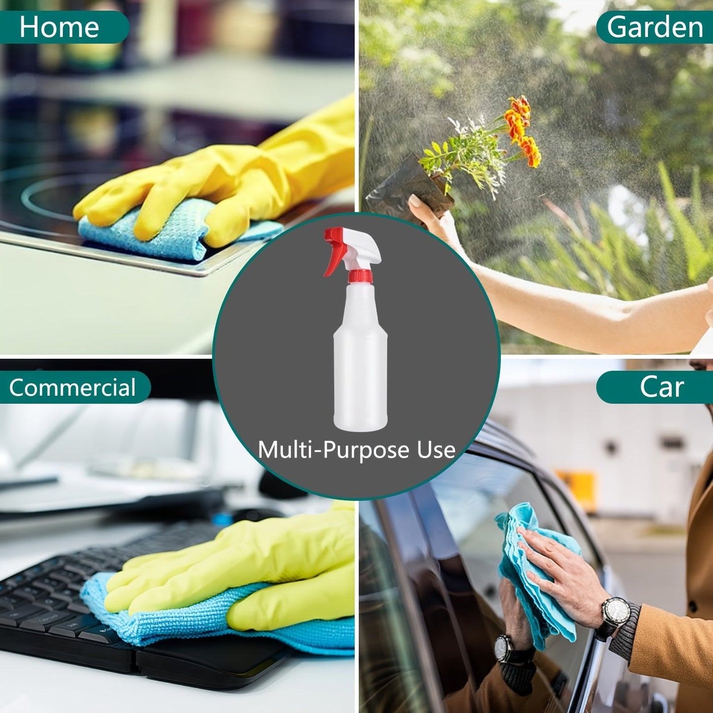 2 Pack Leak-Proof 16oz HDPE Spray Bottles - Adjustable Nozzle, BPA Free for Cleaning, Plants, Pets, Bleach, Vinegar and Alcohol